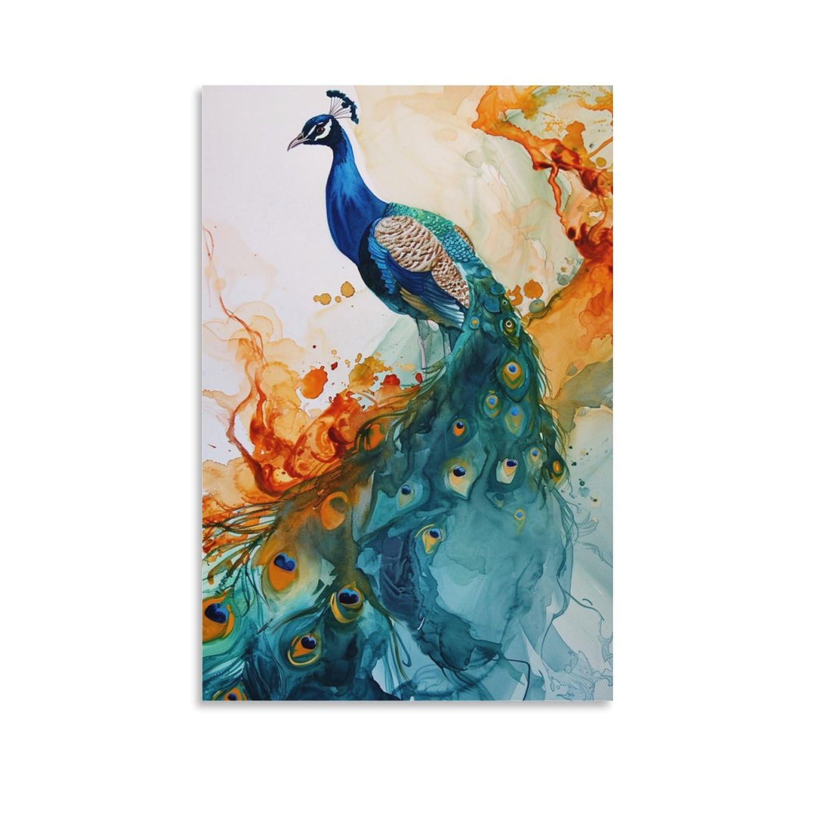 Amazon.co.jp: 絵画 孔雀の水彩画インテリア 絵画 動物イラスト